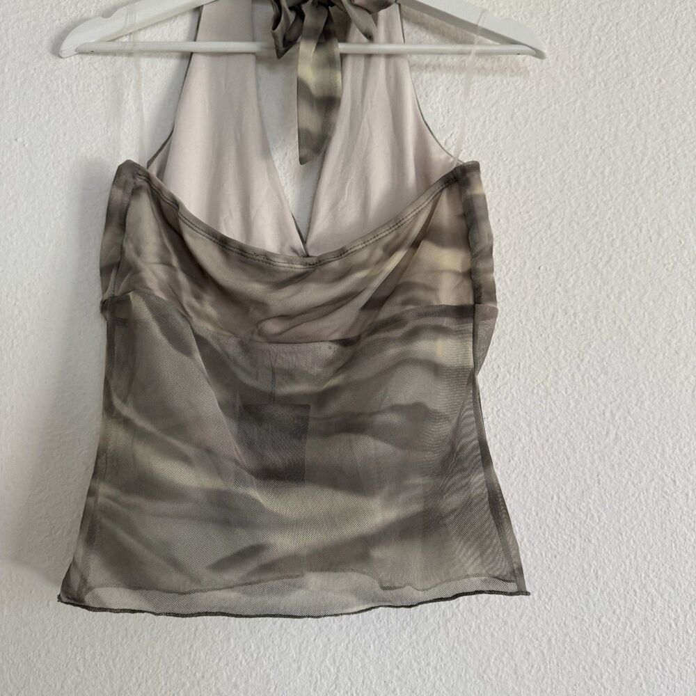 NWT Chic 2000s Fashion Sz L Soft Mesh Halter Top Blouse Women Green Festival Y2K - Picture 16 of 16